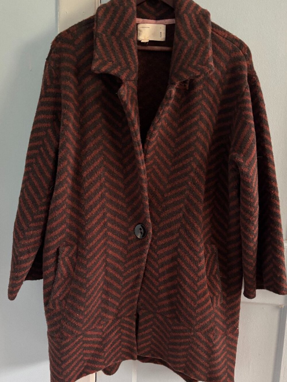 Anthropologie Moth Paloma Chevron Sweater Coatigan Rust Black Wool Yak Size M